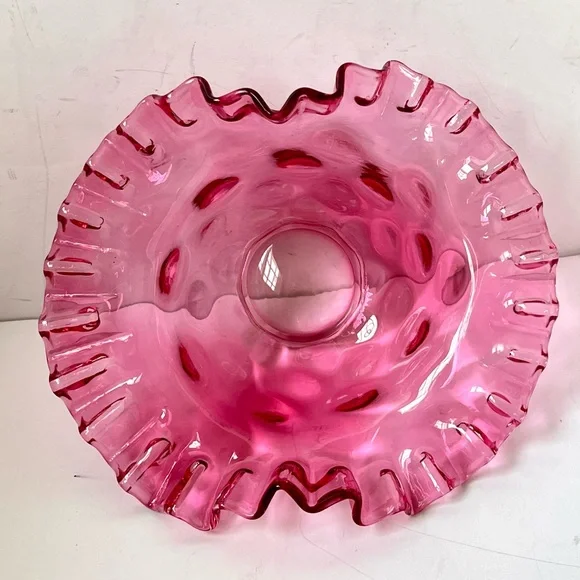 Vintage Fenton cranberry glass bride's basket bowl - Picture 2 of 10